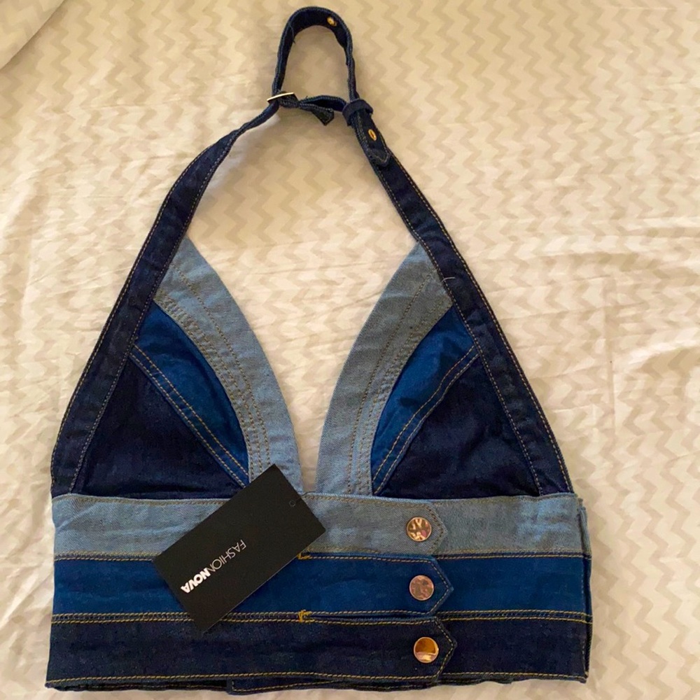 Denim Cropped Halter Top